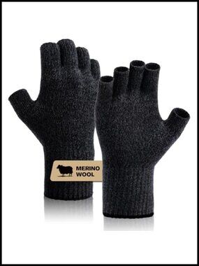 Merino Wool Fingerless Gloves Half Finger Thermal Knit Liner for Hunting